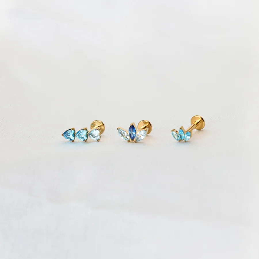 Titanium Adelpha Trio Heart Stud - Gradient Aquamarine
