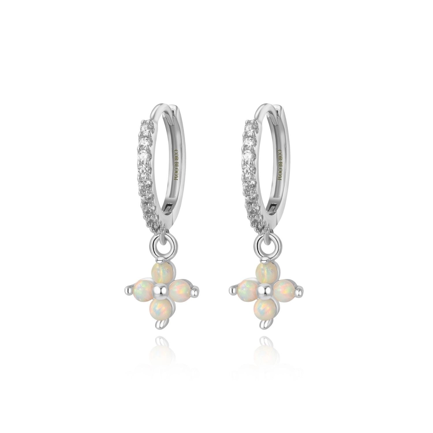 Avra White Opal Garnet Four-Leaf Clover Pave Hoops