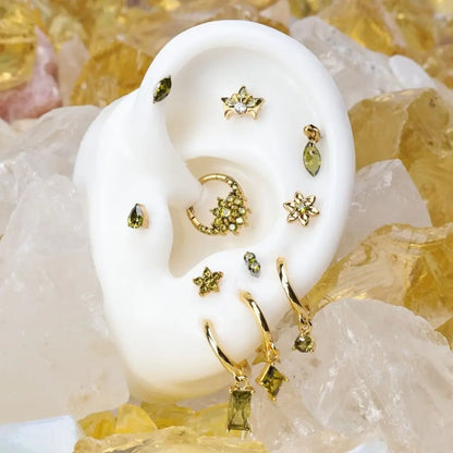 Titanium Azalea Dainty Peridot Flower Flat Back Stud