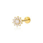 Orecchino flat back a girasole in titanio con diamante