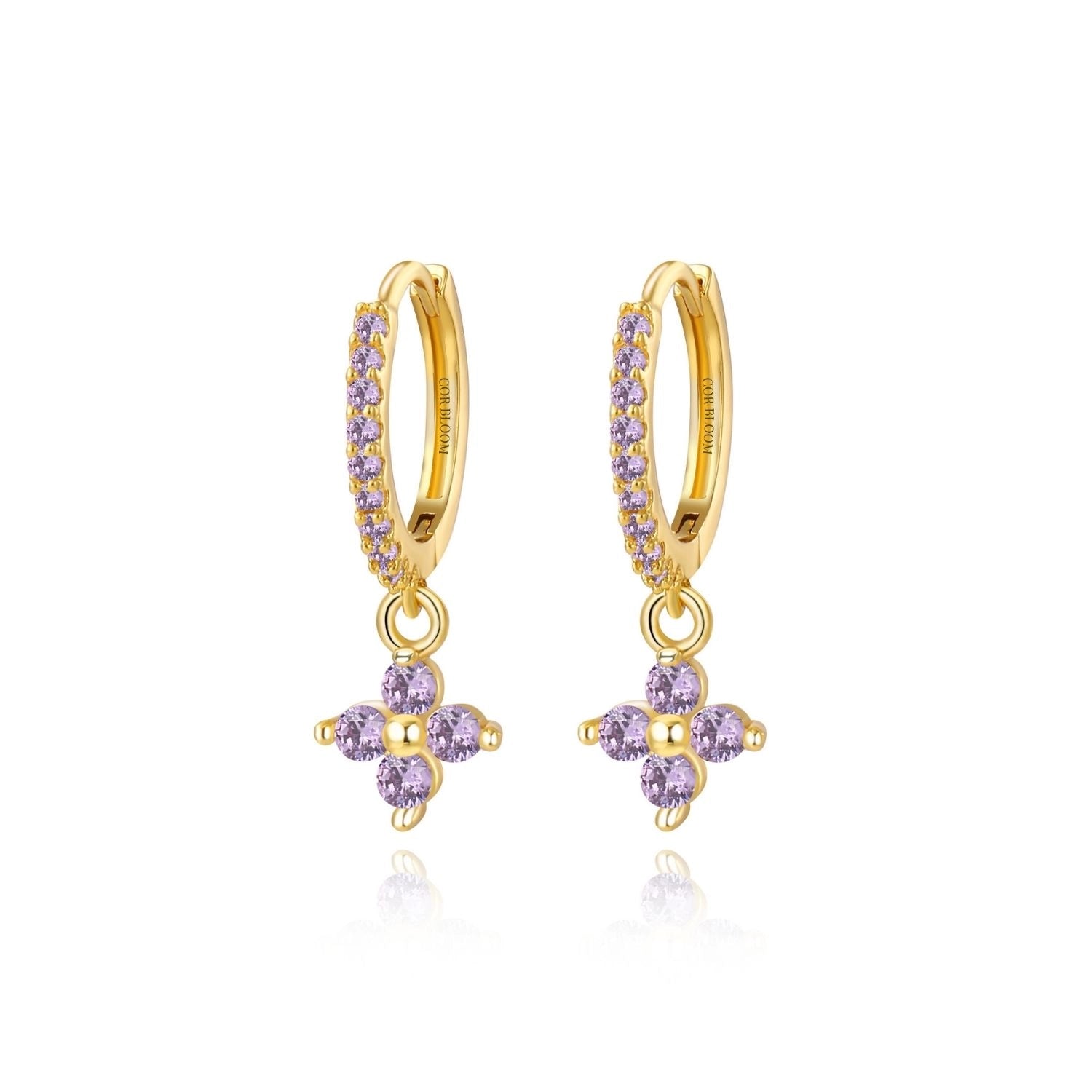 Avra Amethyst Four-Leaf Clover Pave Hoops