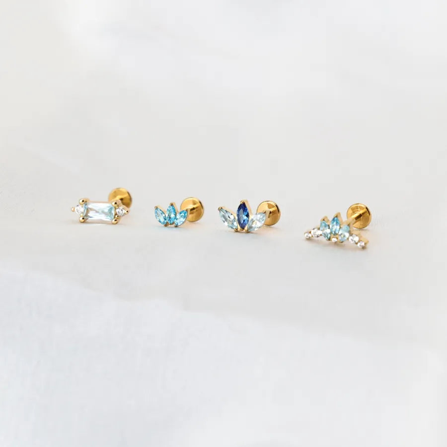 Titanium Kratos 3-Petal Blue Sapphire & Aquamarine Stud - Serenity