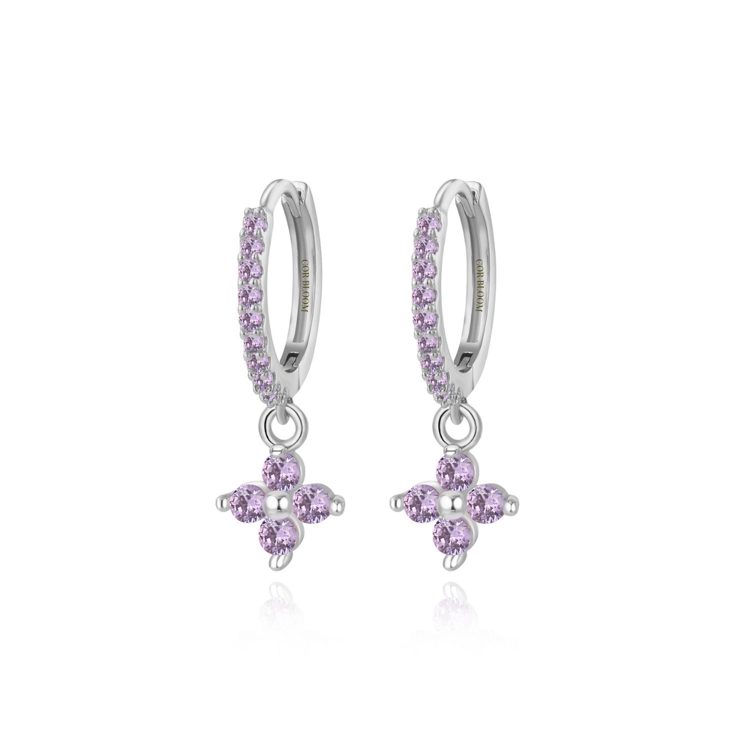 Avra Amethyst Four-Leaf Clover Pave Hoops