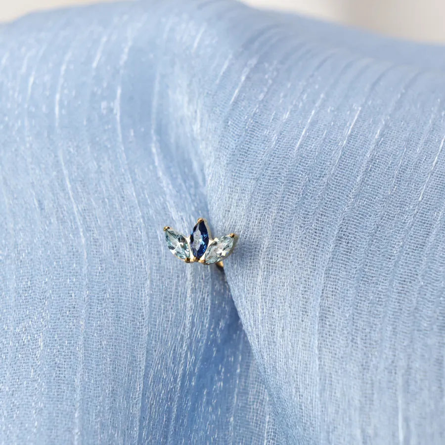 Titanium Kratos 3-Petal Blue Sapphire & Aquamarine Stud - Serenity