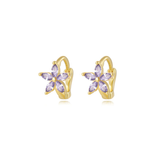 Ella Amethyst Flower Huggie Earrings