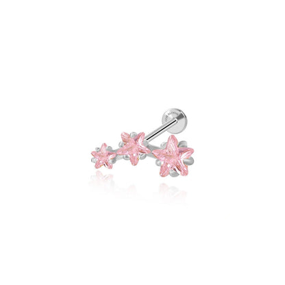 Pink Trio Star Cluster Flat Back Piercing Stud