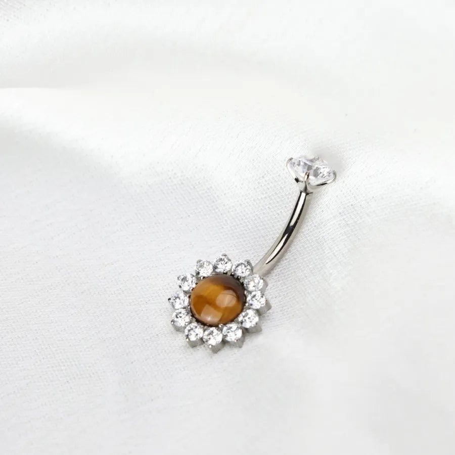 Titanium Tiger's eye  Sunflower Belly Button Ring
