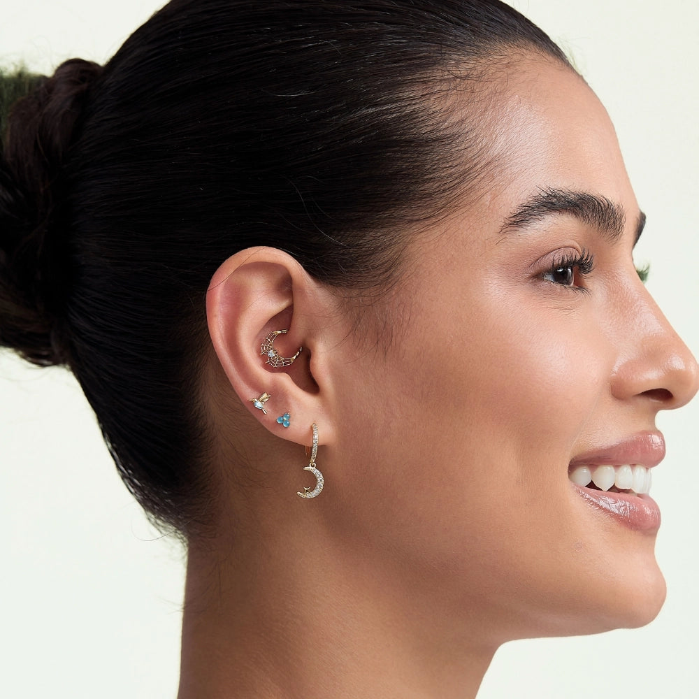 Estelle Crescent Moon & Guiding Star Hoop Earrings - Aquamarine