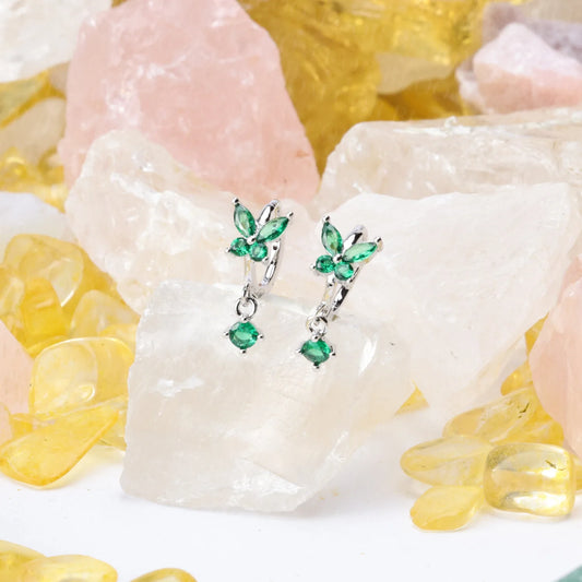 Nefeli Green Emerald Butterfly Huggie Earrings