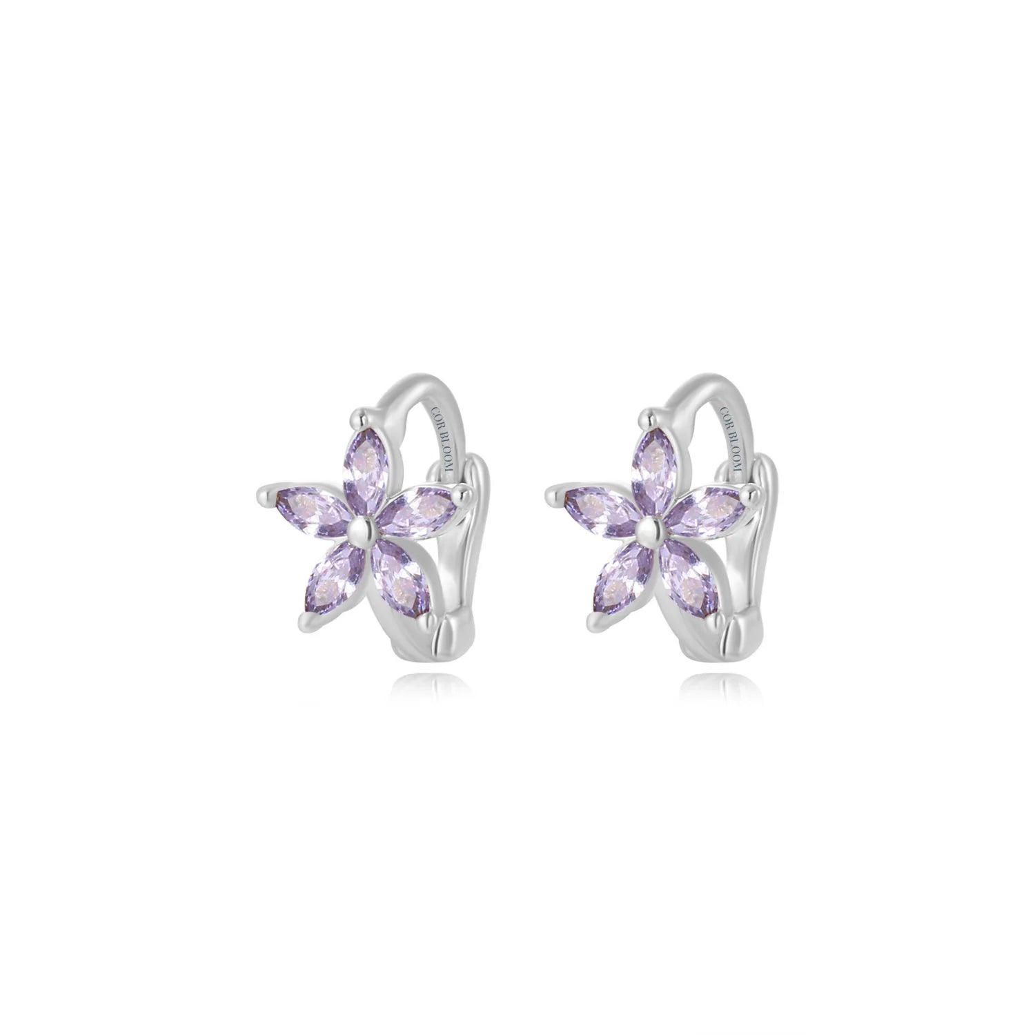 Ella Amethyst Flower Huggie Earrings