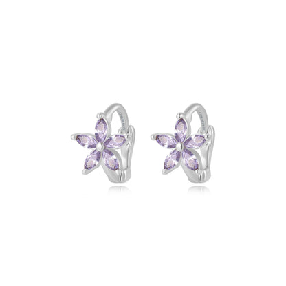 Ella Amethyst Flower Huggie Earrings
