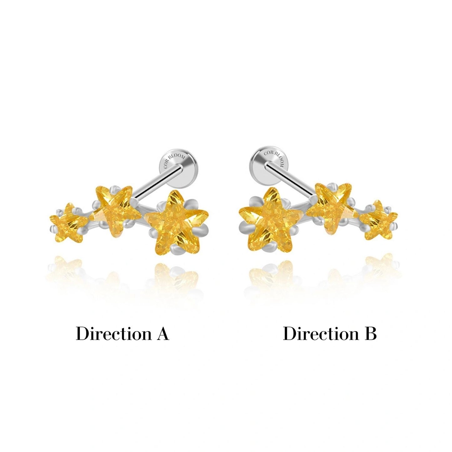 Golden Trio Star Cluster Flat Back Piercing Stud