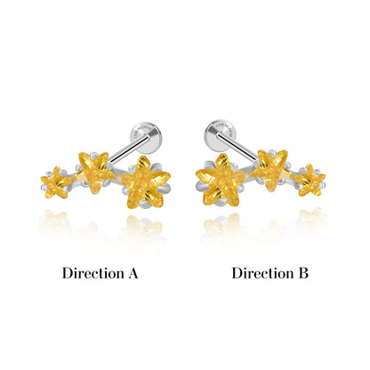 Golden Trio Star Cluster Flat Back Piercing Stud