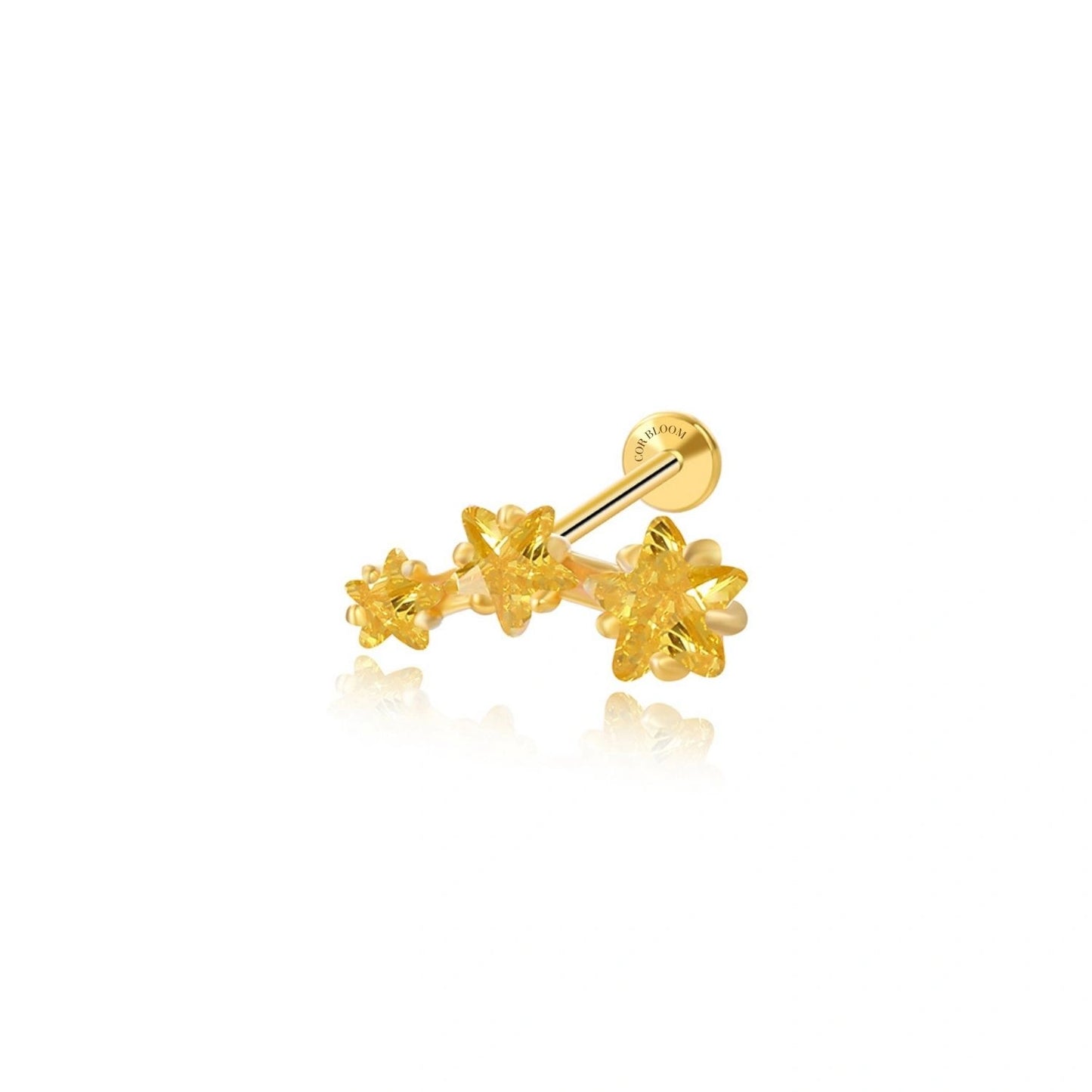 Golden Trio Star Cluster Flat Back Piercing Stud