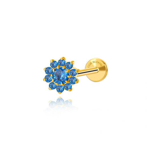 Titanium Blue Sapphire Sunflower Flat Back Stud