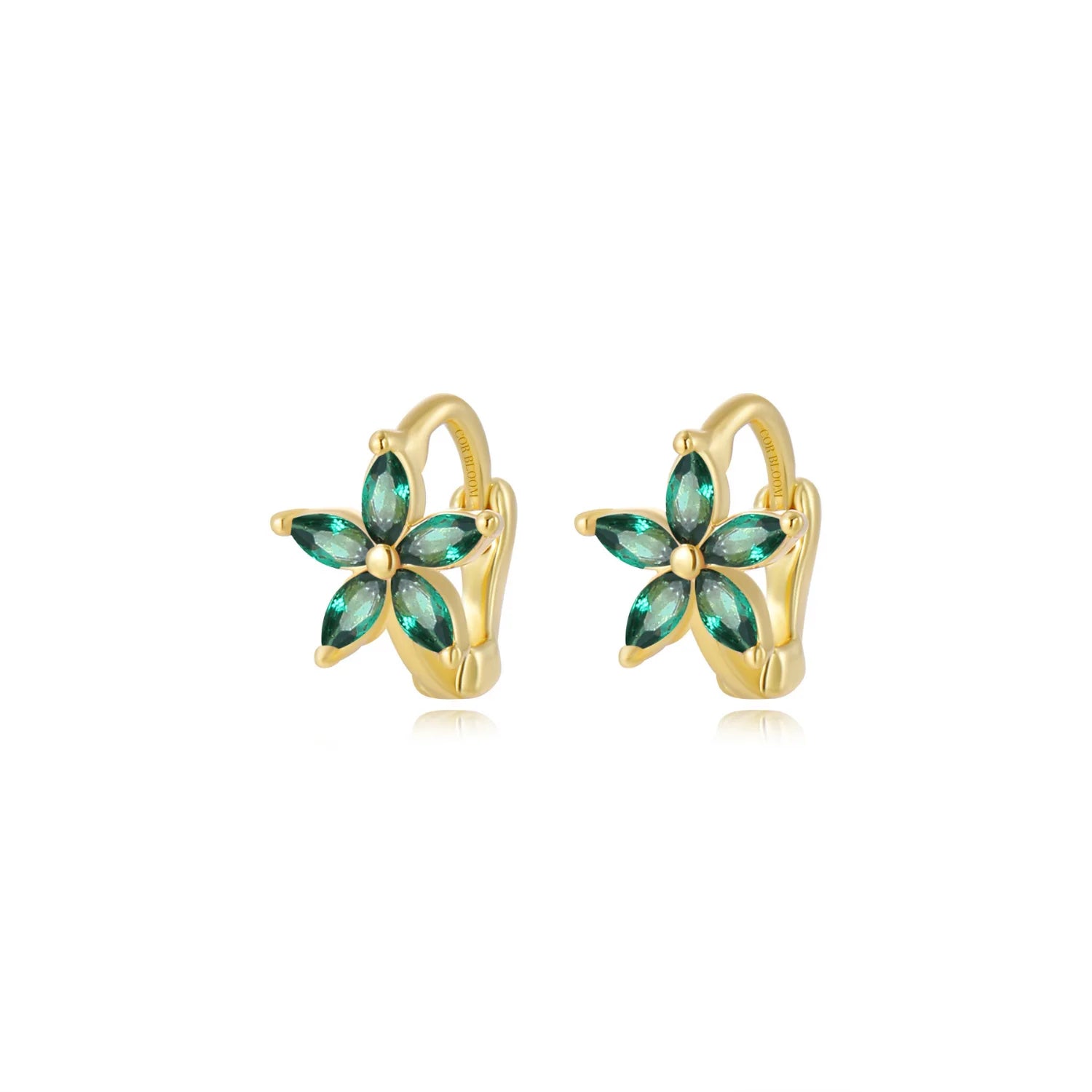 Ella Green Emerald Flower Huggie Earrings