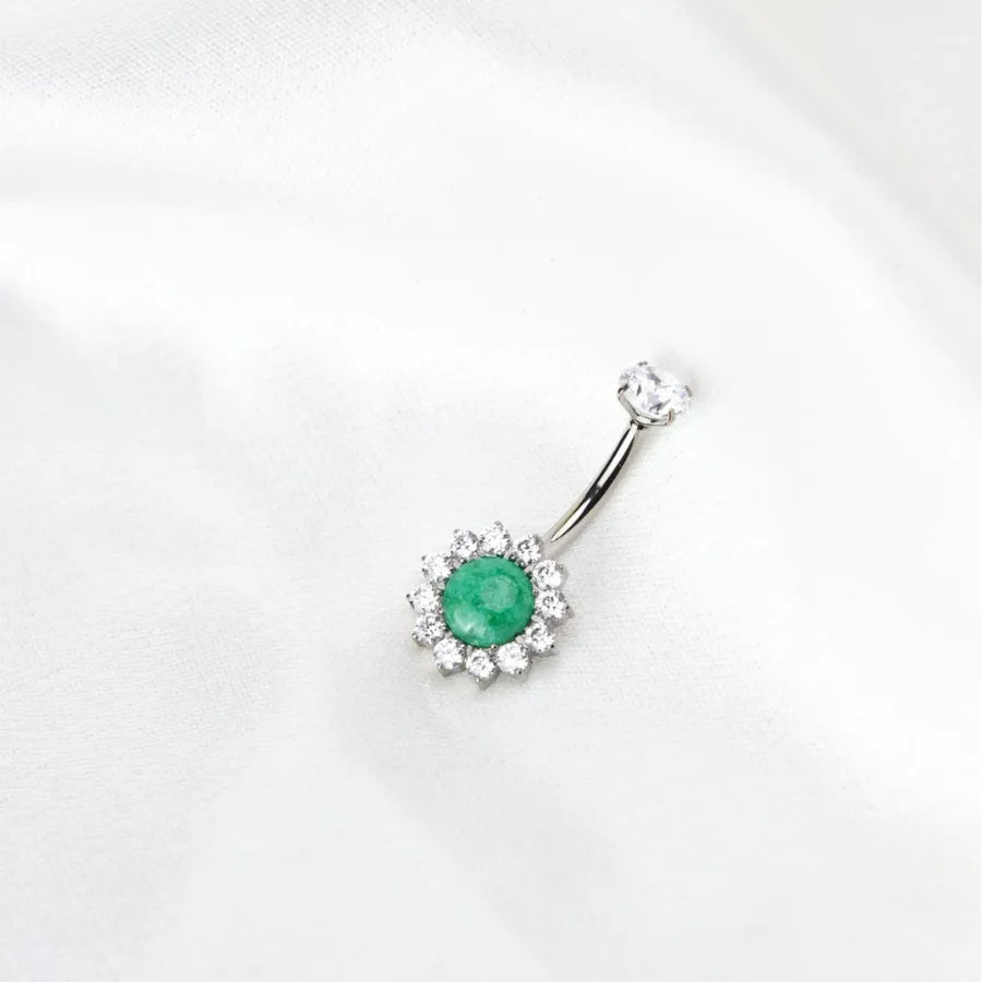 Titanium Green Jade Sunflower Belly Button Ring