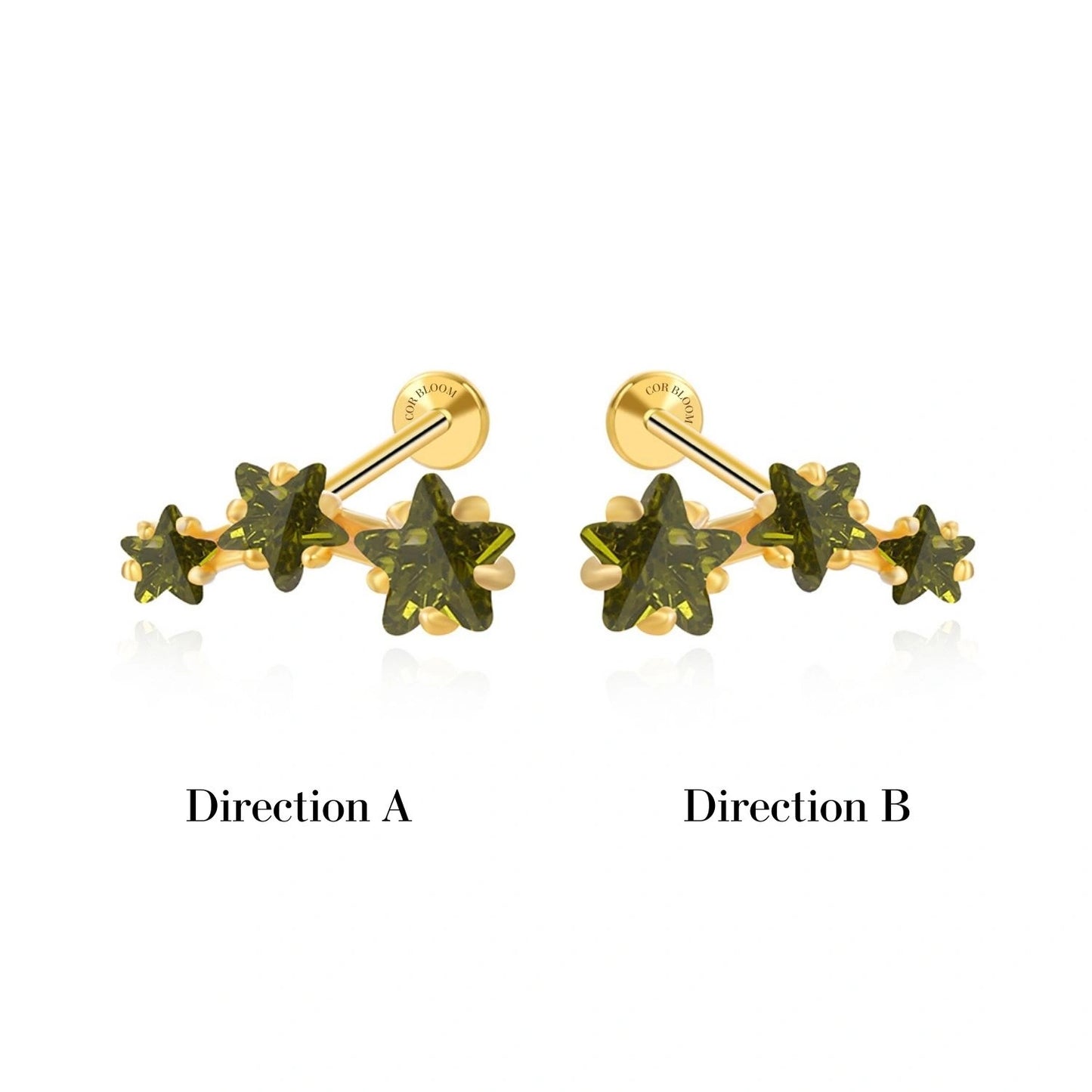 Peridot Trio Star Cluster Flat Back Piercing Stud