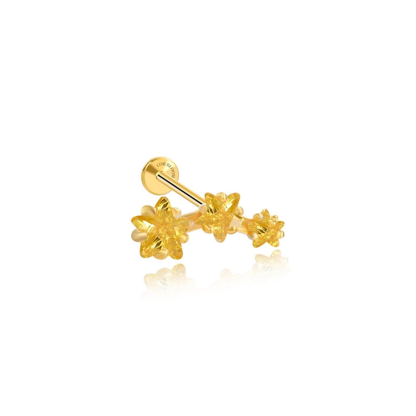 Golden Trio Star Cluster Flat Back Piercing Stud