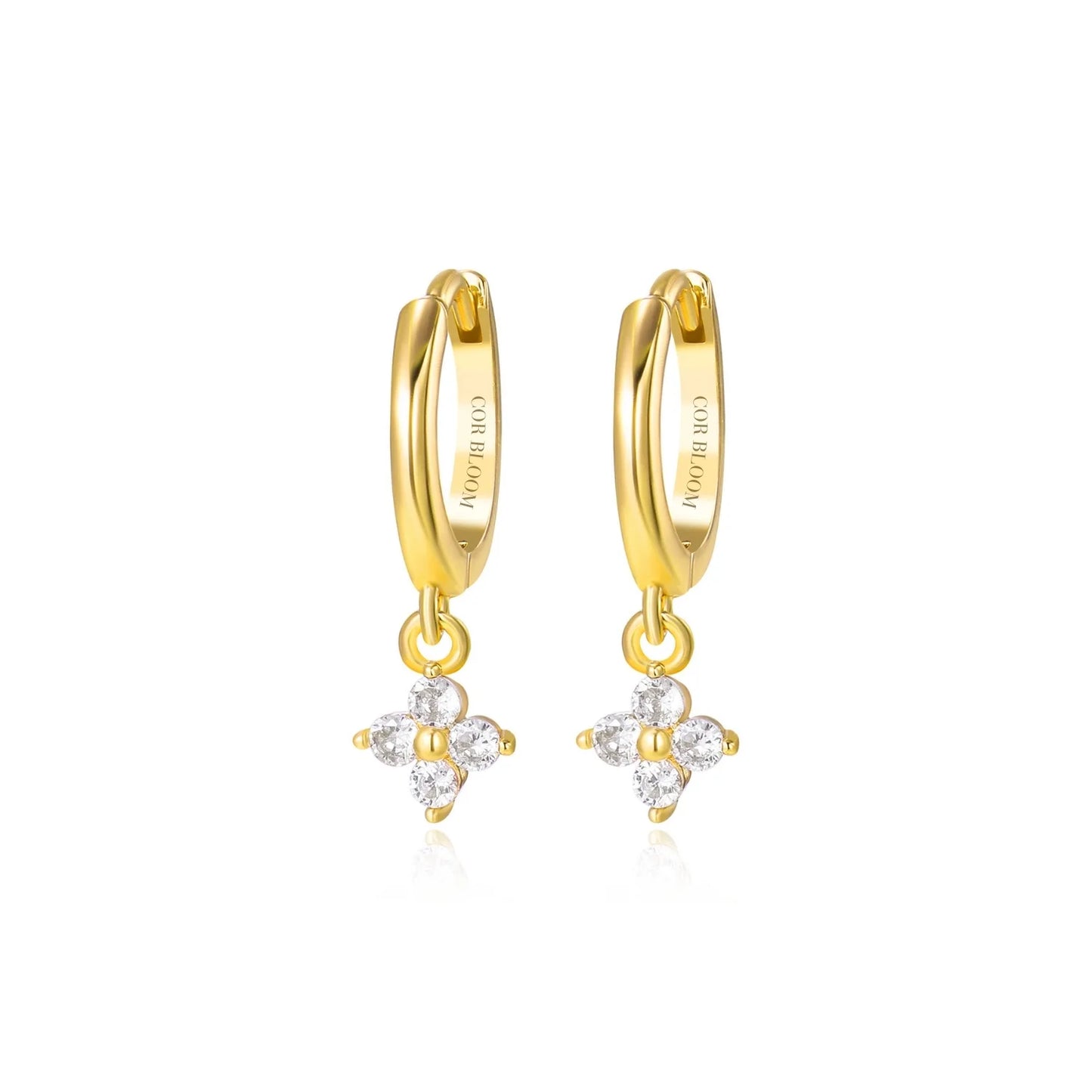 Olivia White Crystal Four-Clover Hoop Earrings