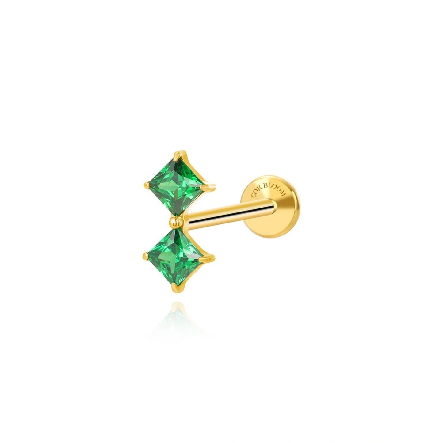 Titanium Duo Square Green Emerald Flat Back Stud