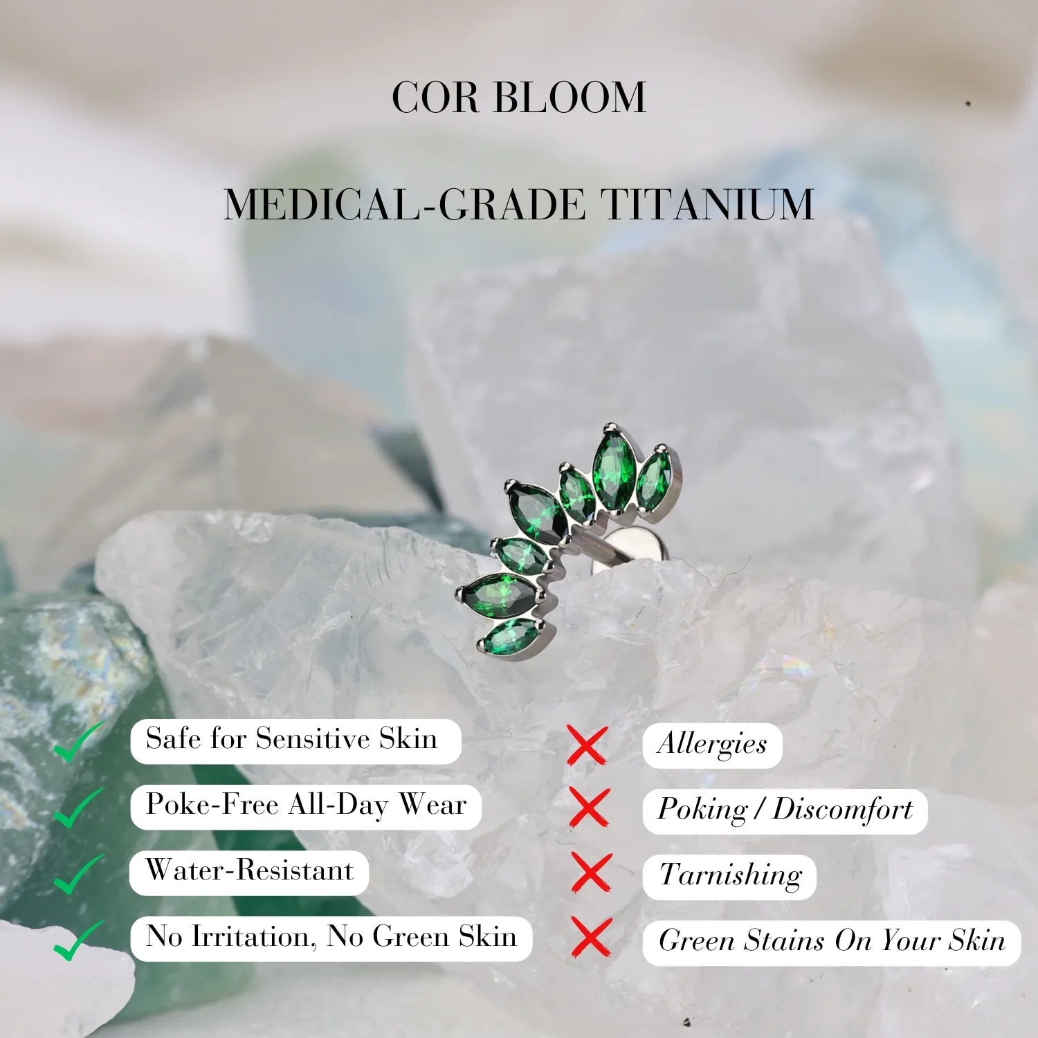 Titanium Emerald 7-Petal  Flat Back Stud