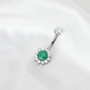 Titanium Green Jade Sunflower Belly Button Ring