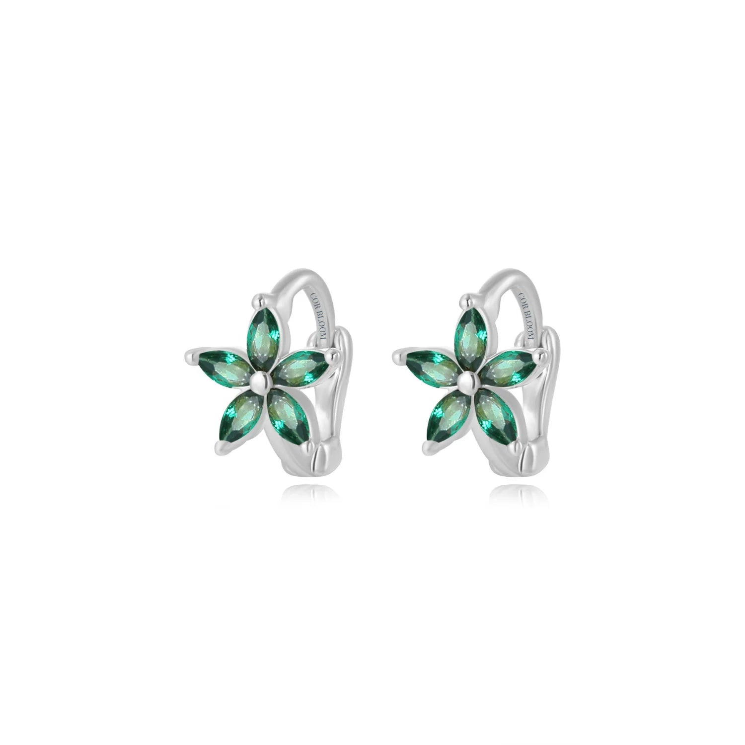 Ella Green Emerald Flower Huggie Earrings