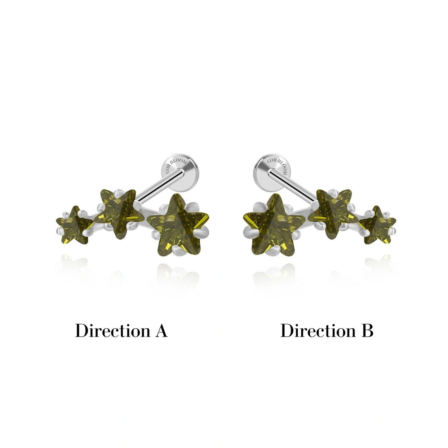 Peridot Trio Star Cluster Flat Back Piercing Stud