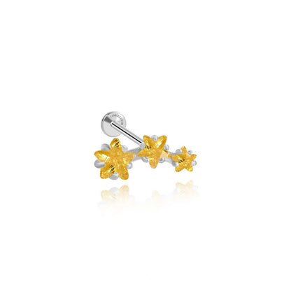 Golden Trio Star Cluster Flat Back Piercing Stud