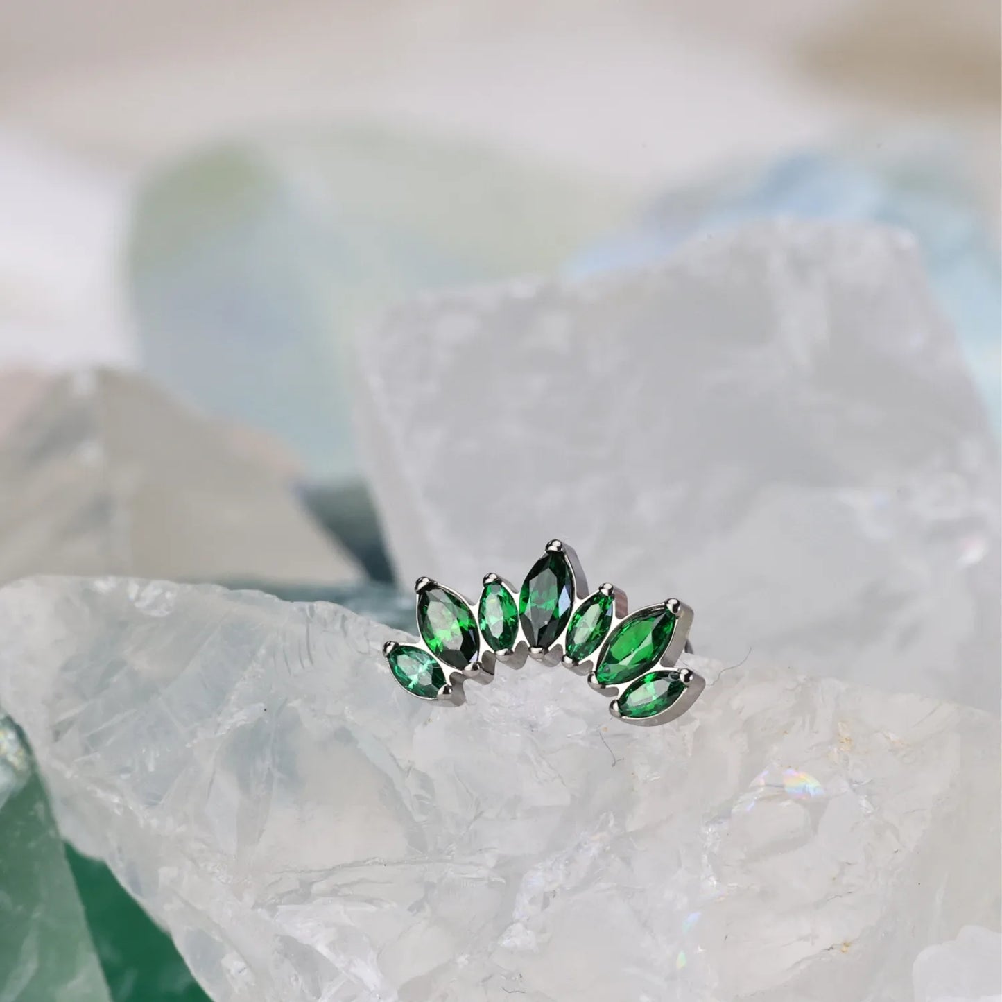 Titanium Emerald 7-Petal Crown Piercing Stud