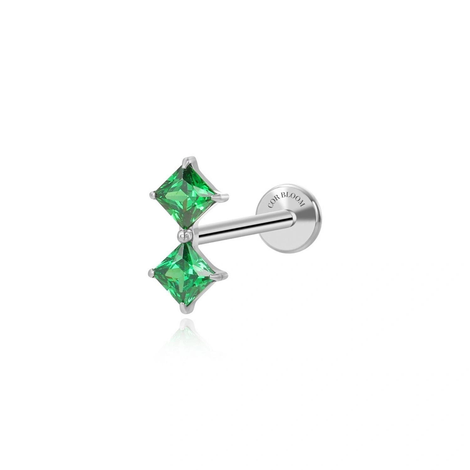 Titanium Vada Duo Square Flat Back Stud - Green Emerald