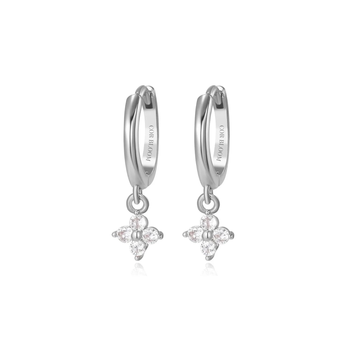 Olivia White Crystal Four-Clover Hoop Earrings