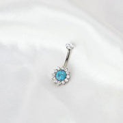 Titanium Turquoise Sunflower Belly Button Ring