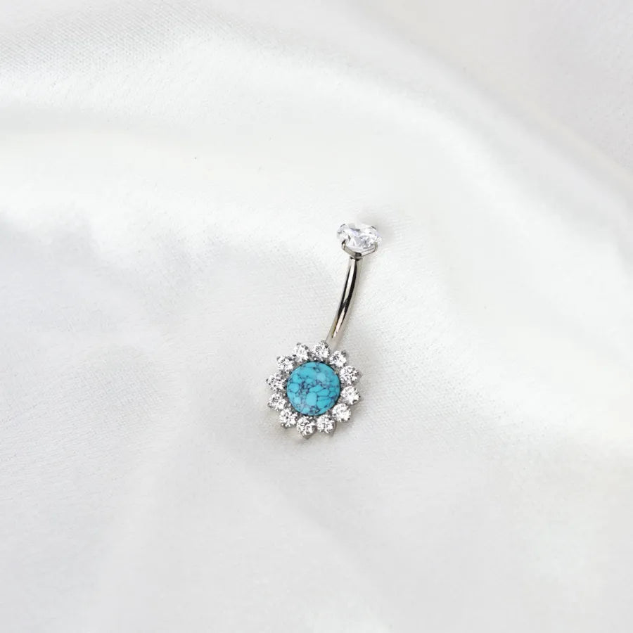 Titanium Turquoise Sunflower Belly Button Ring