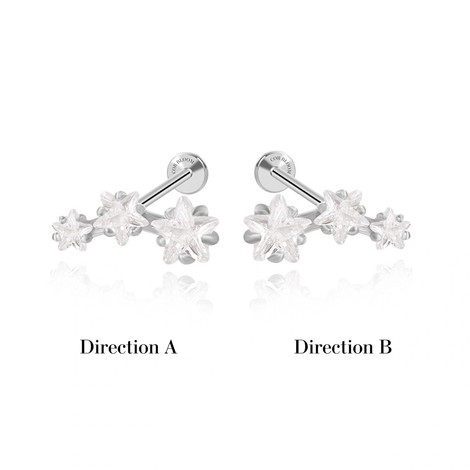 Diamond Trio Star Cluster Flat Back Piercing Stud