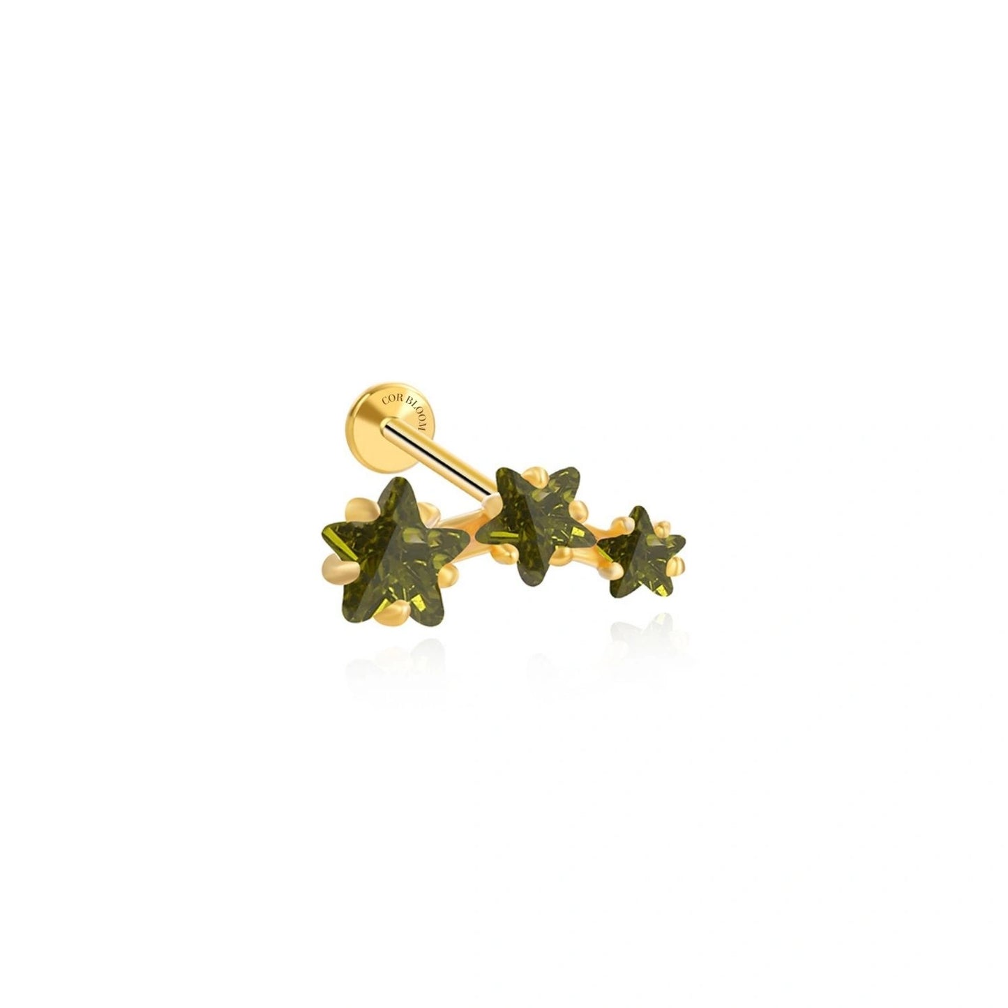 Peridot Trio Star Cluster Flat Back Piercing Stud