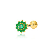 Titanium Green Emerald Sunflower Flat Back Stud