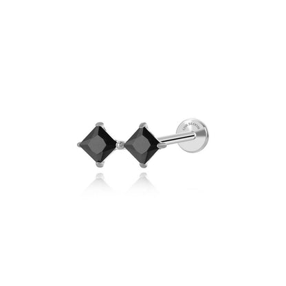 Titanium Duo Square Black Gemstone Flat Back Stud