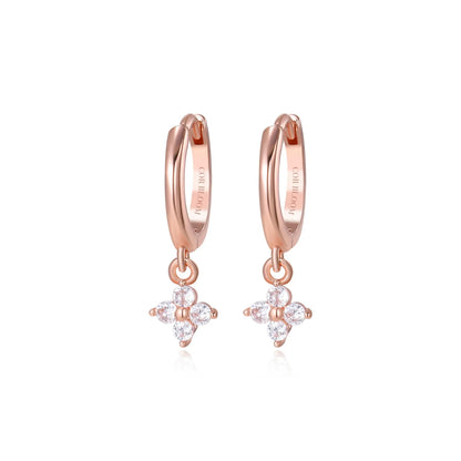 Olivia White Crystal Four-Clover Hoop Earrings