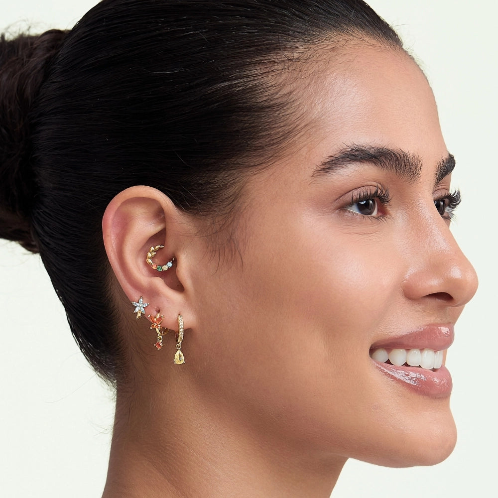 Nefeli Orange Red Butterfly Huggie Earrings