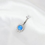 Titanium Blue Opal Sunflower Belly Button Ring
