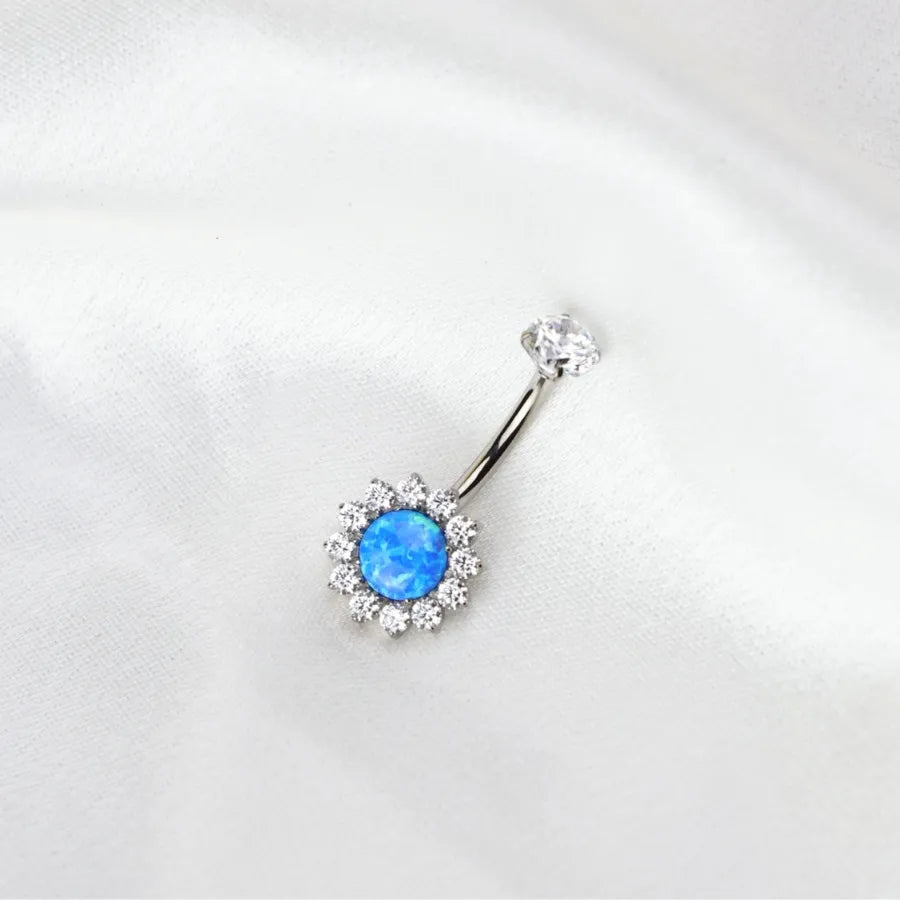 Titanium Blue Opal Sunflower Belly Button Ring