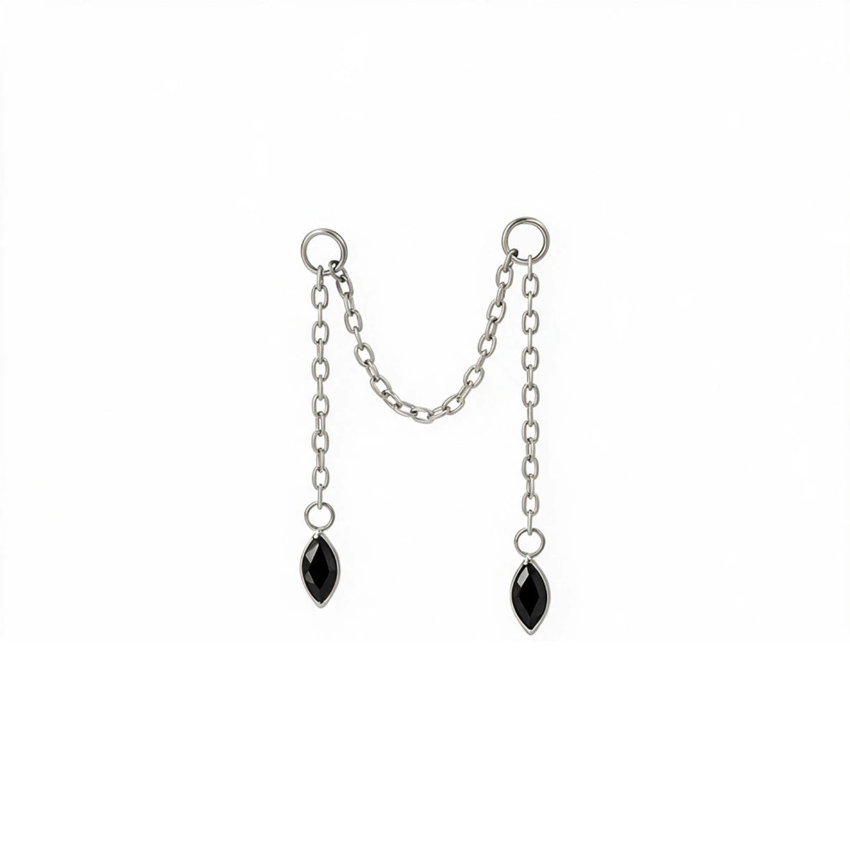 Titanium Holly Duo Marquise Cartilage Chain - Black Spinel