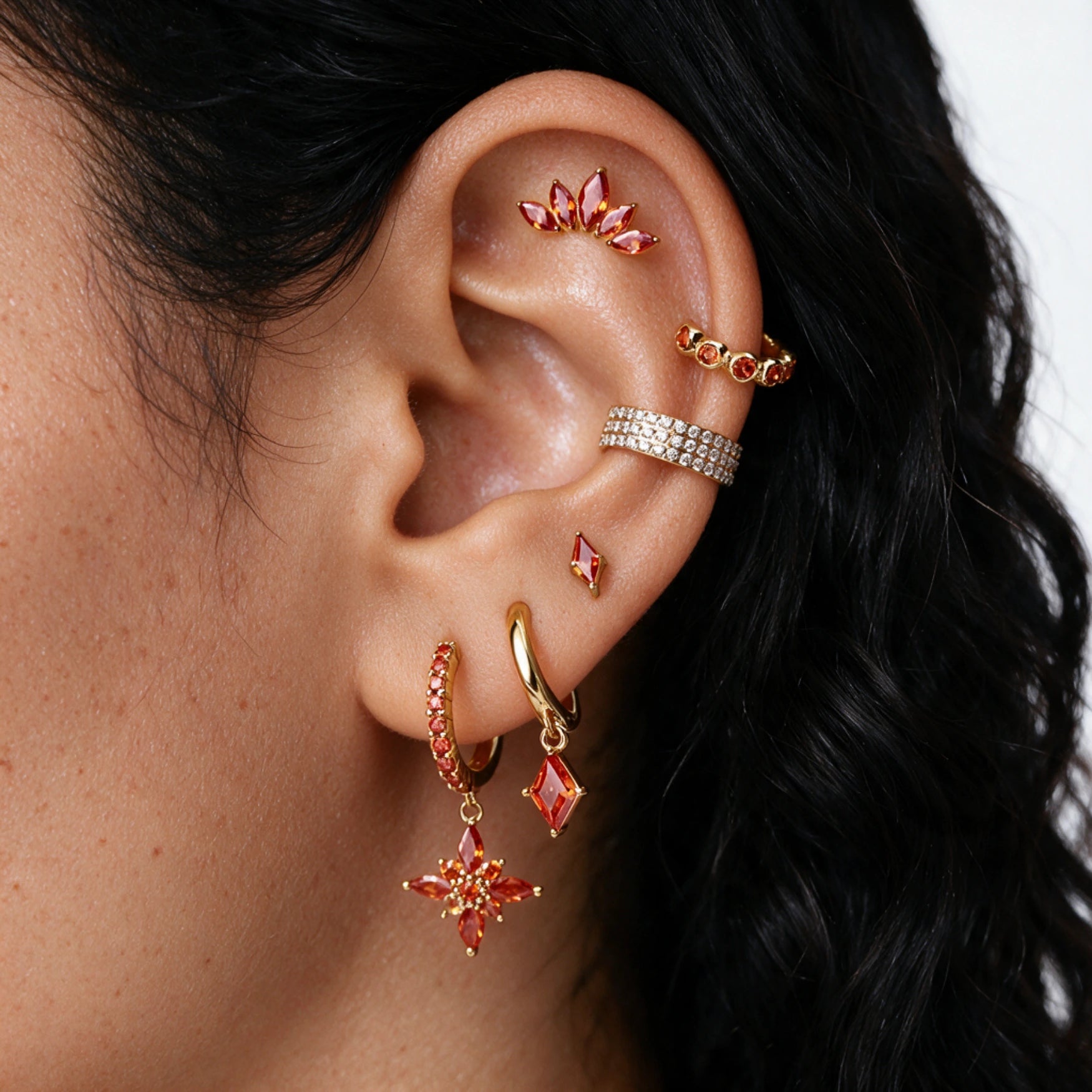Lydia Orange Red Starflower Drop Earrings
