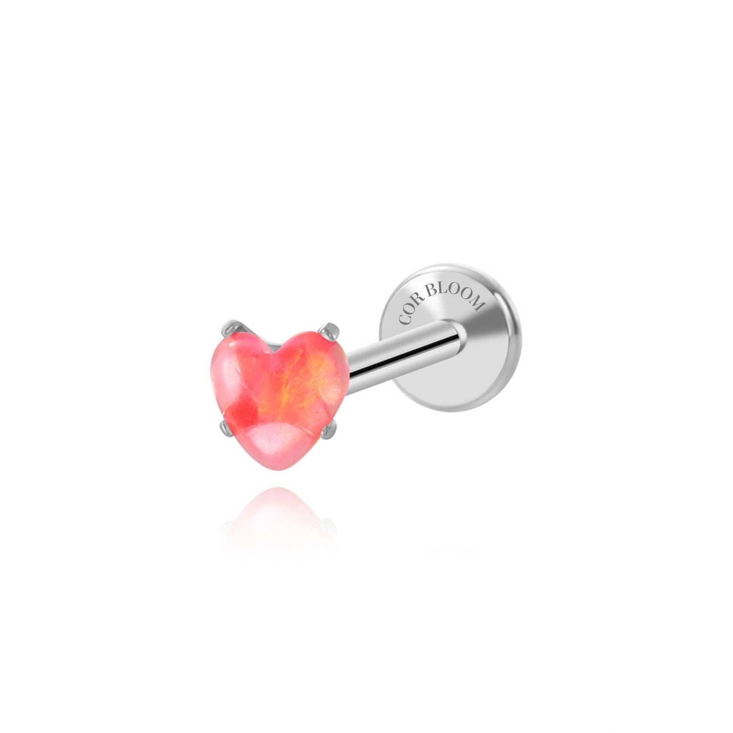 Titanium Iridescent Red Aurora Opal Heart Piercing Stud