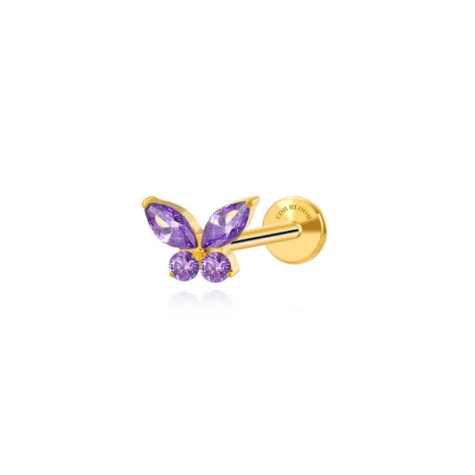 Titanium Amethyst Butterfly Flat Back Stud