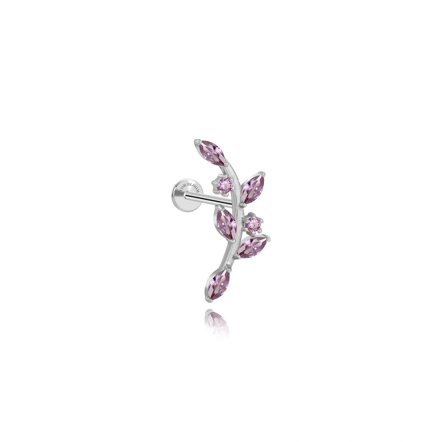Dainty Amethyst Climbing Leaf Piercing Stud