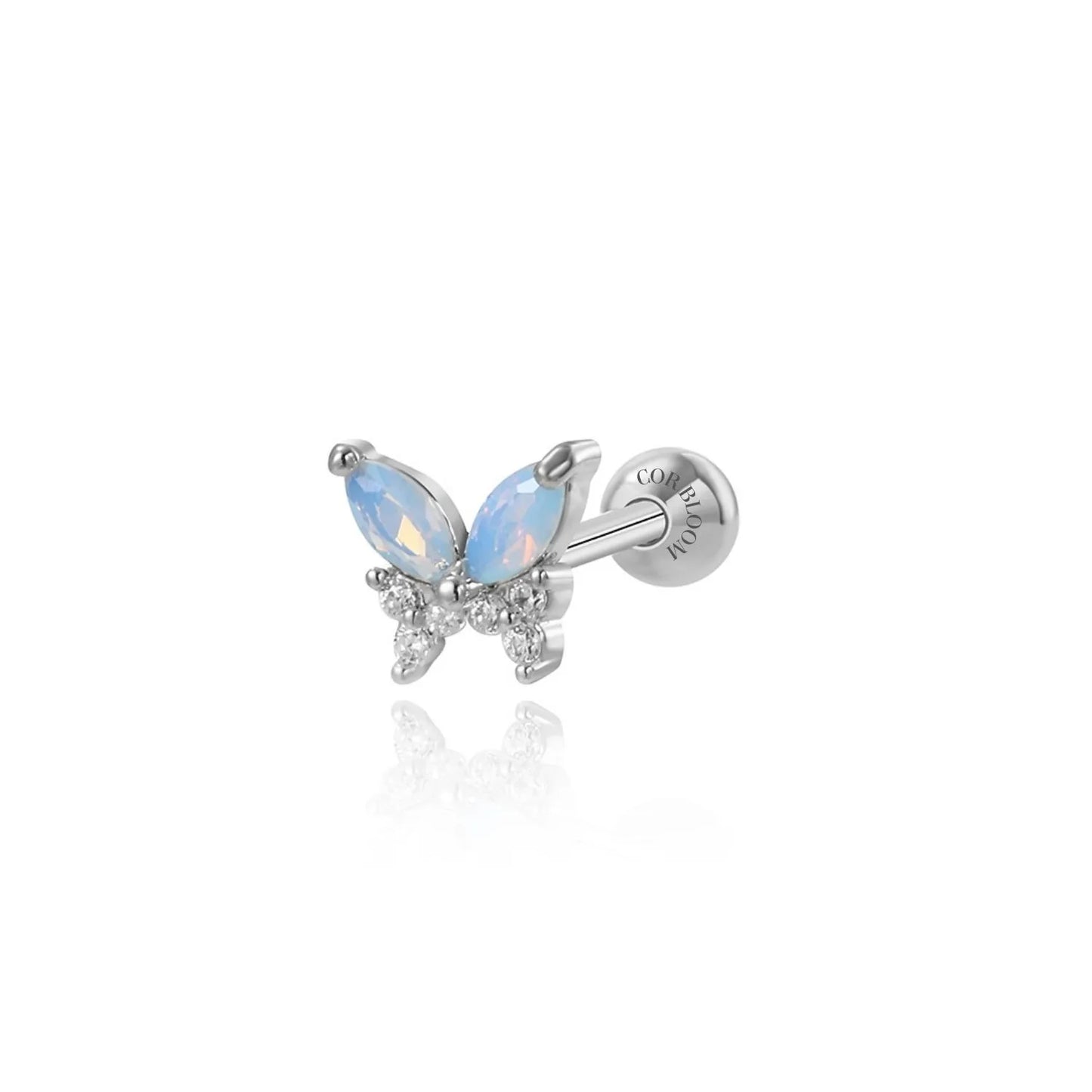 Blue Moonstone Butterfly Screw Back Stud Earring