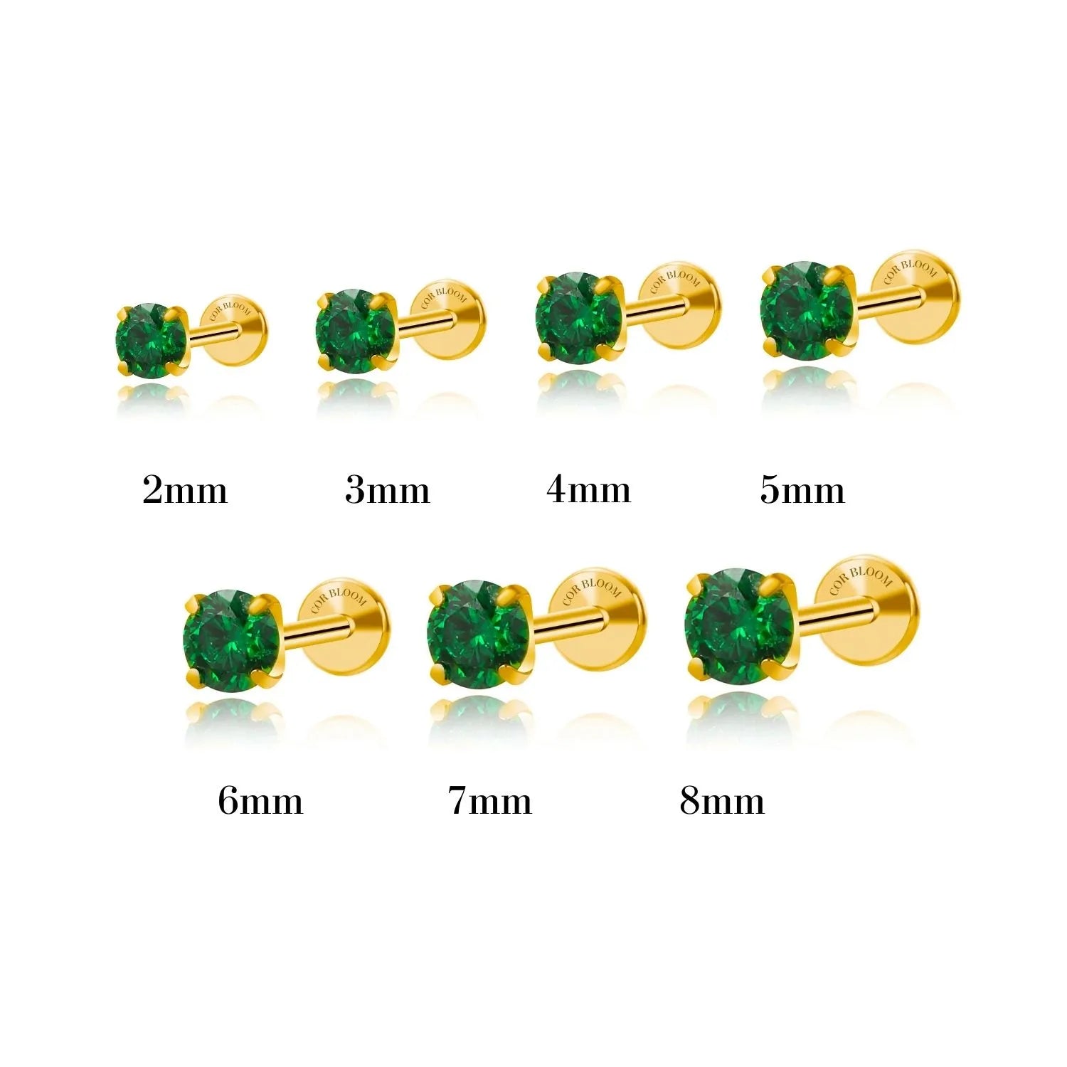 Titanium Multisize Green Emerald Stud (Push Pin)